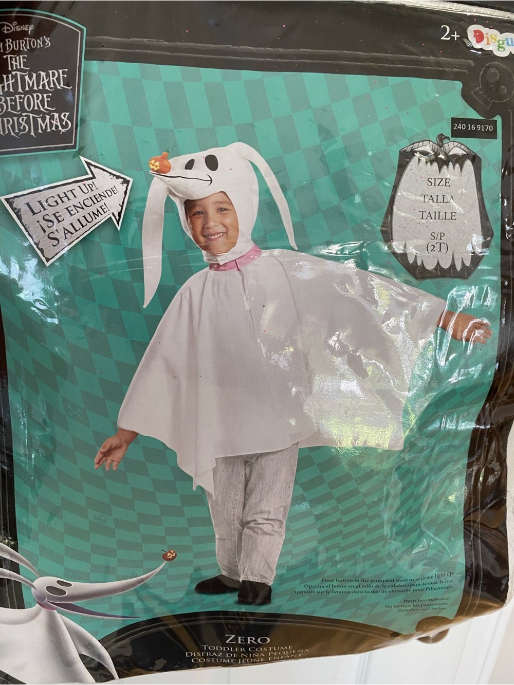 Disney Zero Light-Up Ghost Pup Toddler Costume - White with Orange Pumpkin Nose